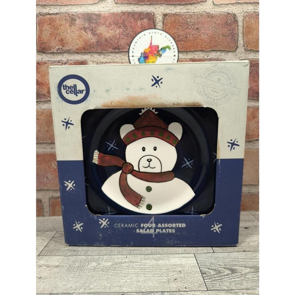 1998 The Cellar Christmas Twilight Collection 4 Salad Plates 8” Laurie Gates NIB